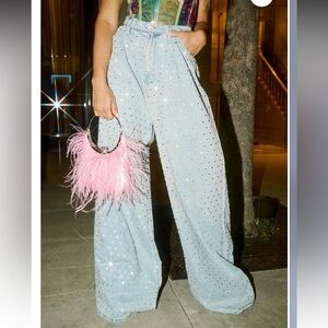 RHINESTONE STUDDED DENIM PANTS